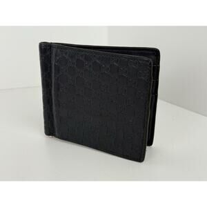 Gucci Guccissima Black Leather Money Clip Card Holder